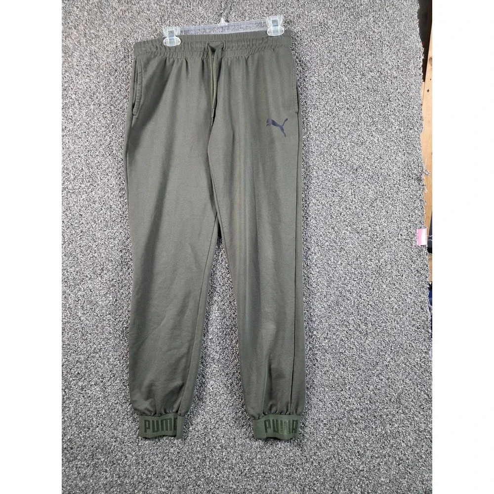 Puma Athletic Pants Mens M Olive‎ Green Branded Cuff Joggers Fitness Sporty